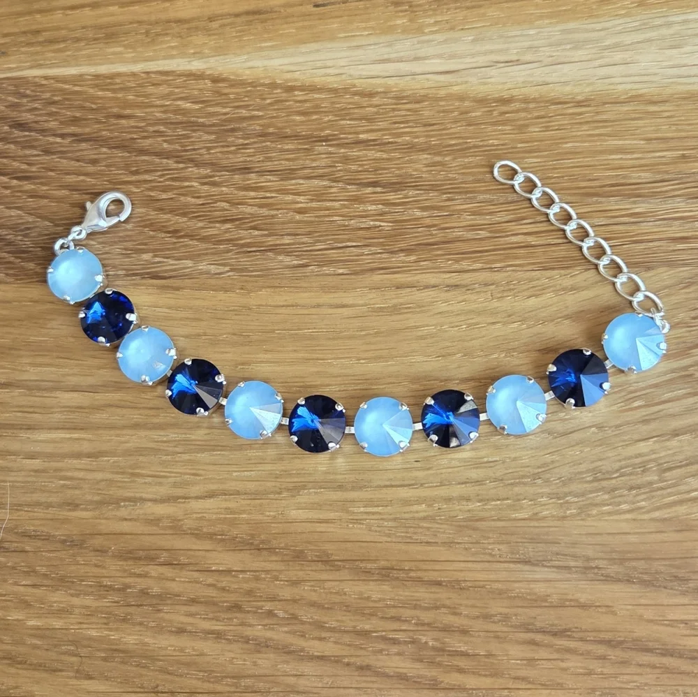 Silver Setting Bracelet, Blue Rivoli Crystals, Hand Crafted